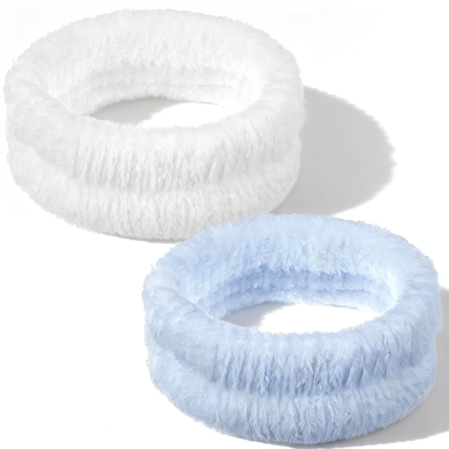 2Pcs Spa Headband, Make Up Headband Hair Head Band for Face Washing Hair Bands Men Absorbent Elastic Skin Care Head Band Wrap for Women Yoga Sports Shower Exercise (Blue, White)