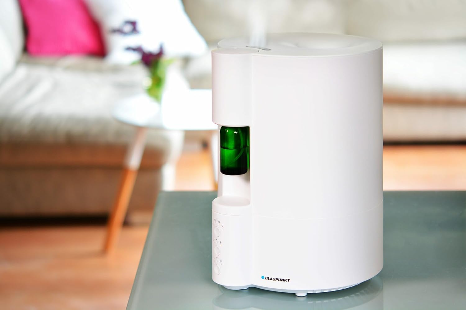 جانب view of Blaupunkt AHA501 Humidifier showing control panel and aroma bottle