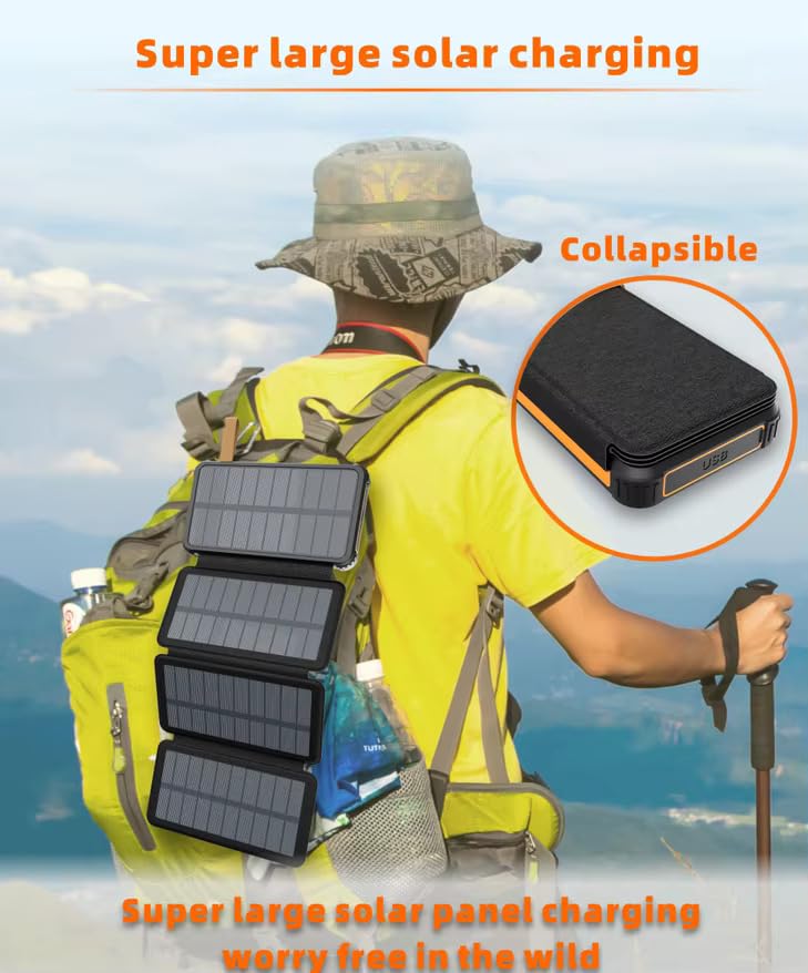 Image of LRSA Solar Power Bank, 20000mAh, Foldable Multiple Solar Panels, Portable Charger for Outdoor Use