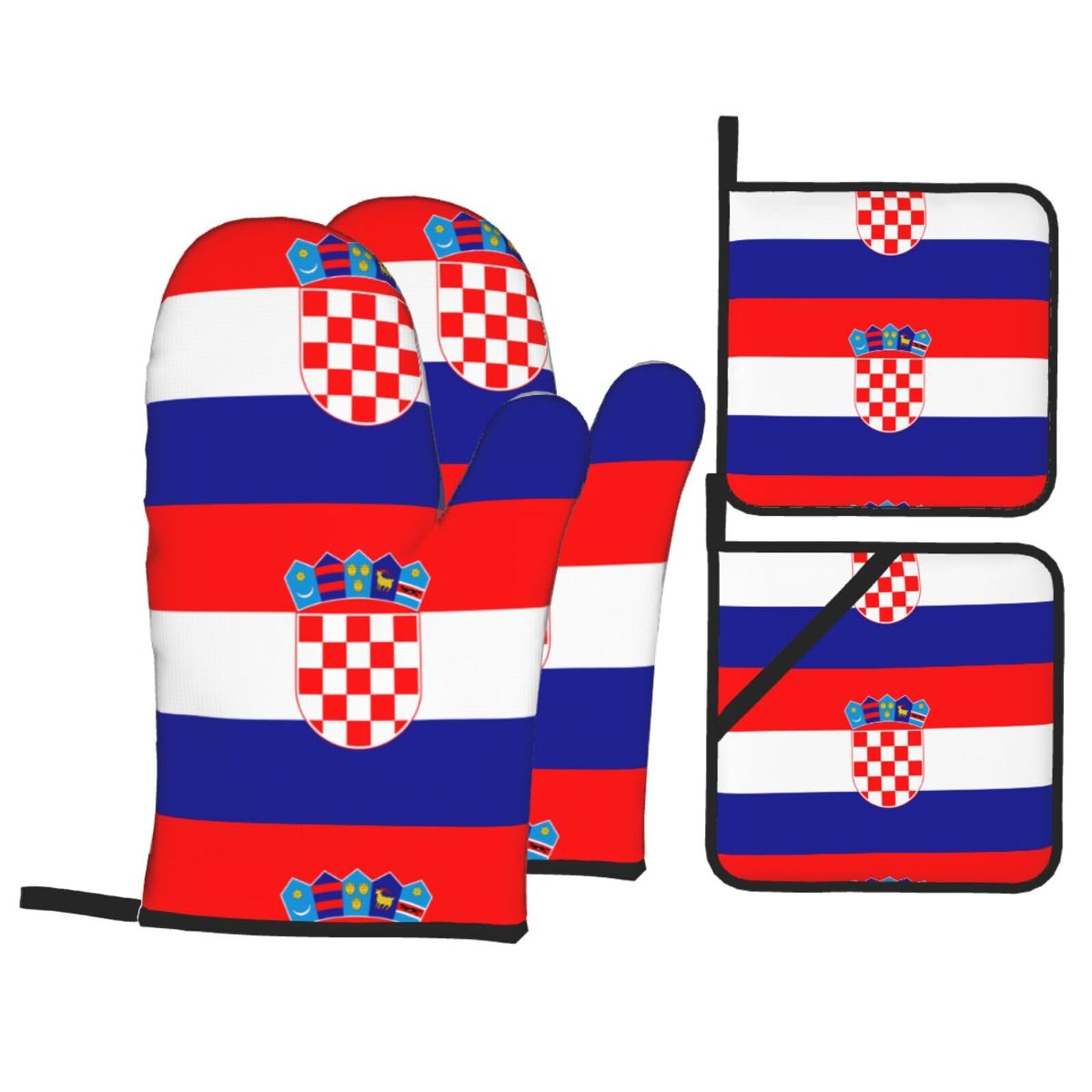 HJFCZH Republic of Croatia flag Prints Kitchen Throw Set: Durable Oven Layers with Waterproof Polyester – 4 Piece Heat Protection System