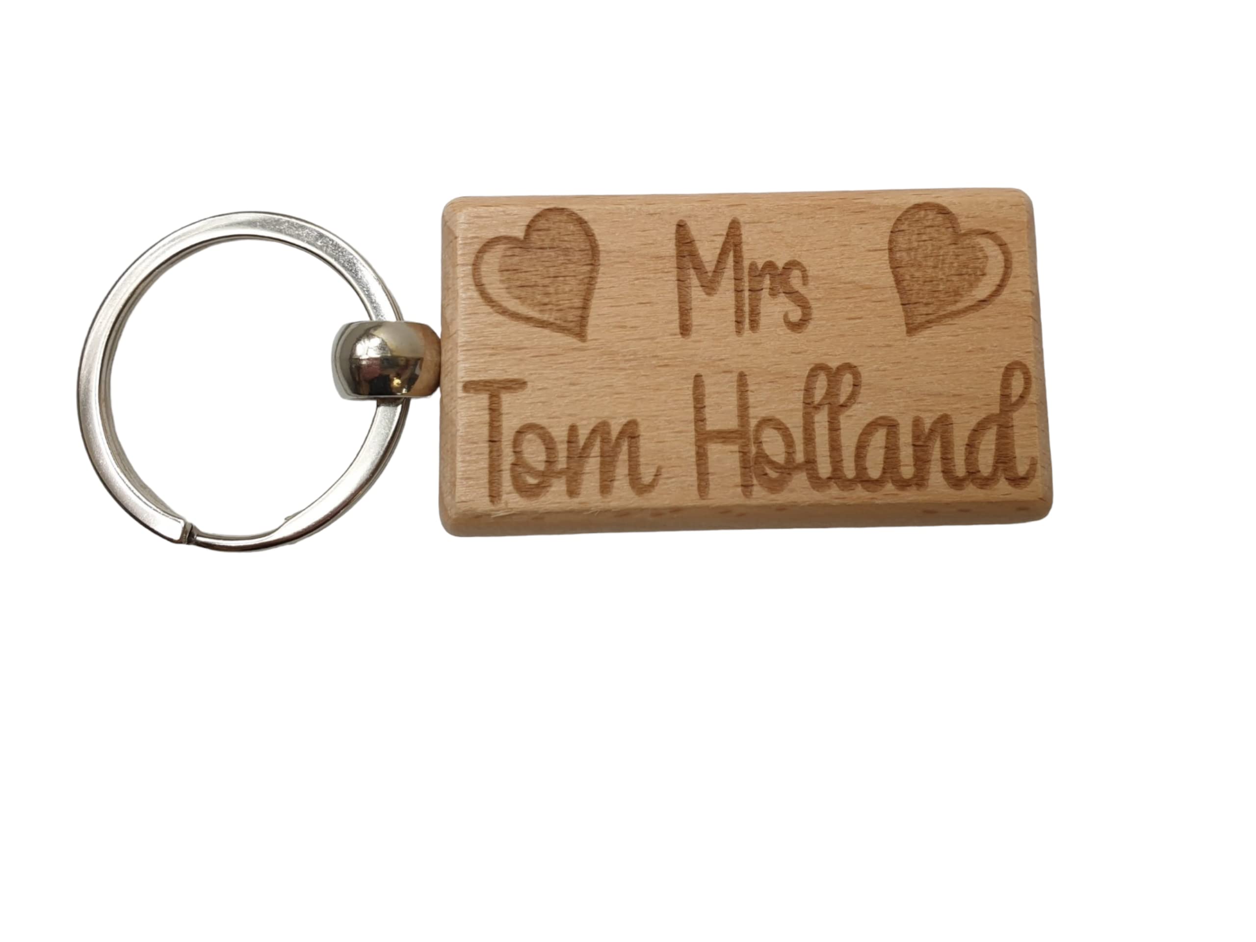 Decalarama Brown Mrs Tom Holland Keyring Gift - Engraved Wood Movie Fan Birthday Fun Cute Novelty Present