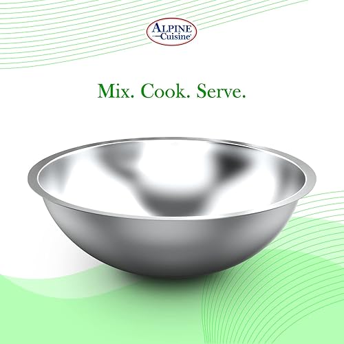 Miniatura 7 de Alpine Cuisine Cuencos de acero inoxidable de 5 cuartos de galón, cuencos de ensalada con borde más profundo, cuencos de almacenamiento aptos para