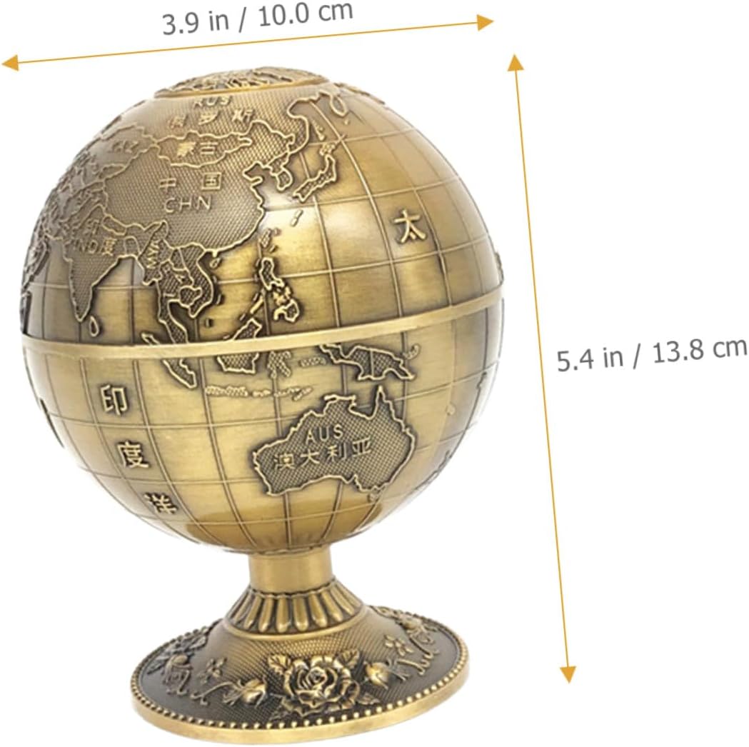 Cabilock Retro Vintage Zinc Alloy Toothpick Holder with Pressing Automatic Dispenser and Lid, Sphere Shape Map Pattern Case for Home and Restaurant Use