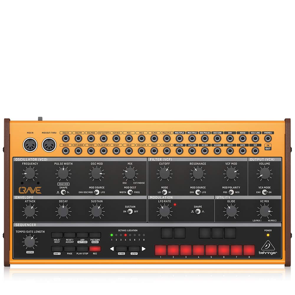Sintetizzatore semi-modulare analogico Behringer CRAVE con 3340 VCO, filtro ladder classico & Hosa - Cavo conduttore da DMX-010, DMX512 e XLR5M a XLR5F, lunghezza: 3 m 1.5 ft