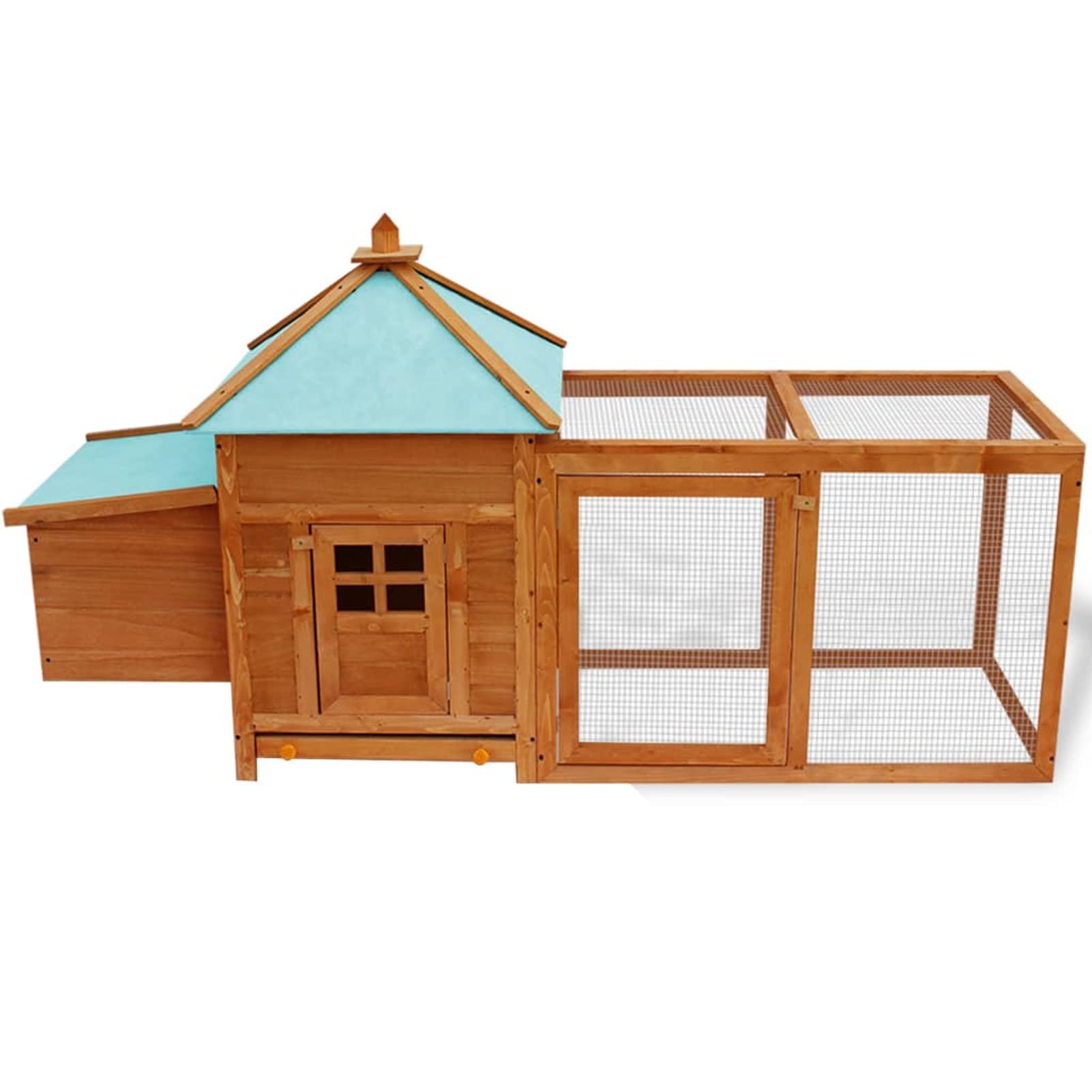 Gecheer Pollaio Gabbia per Galline da Giardino per Esterno in Legno con Casetta Nidificazione 190x64x100 cm,Pollaio da Giardino,Pollaio da Esterno,Pollaio in Legno,Gabbia Pollaio con Casetta Cova