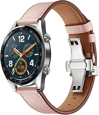JBR Top Grain Leather Butterfly Unfolding Button Buckle Replacement Watch Band-Men's and Women's Quick Release Straps -Choice Color and Width - 20mm, 22mm