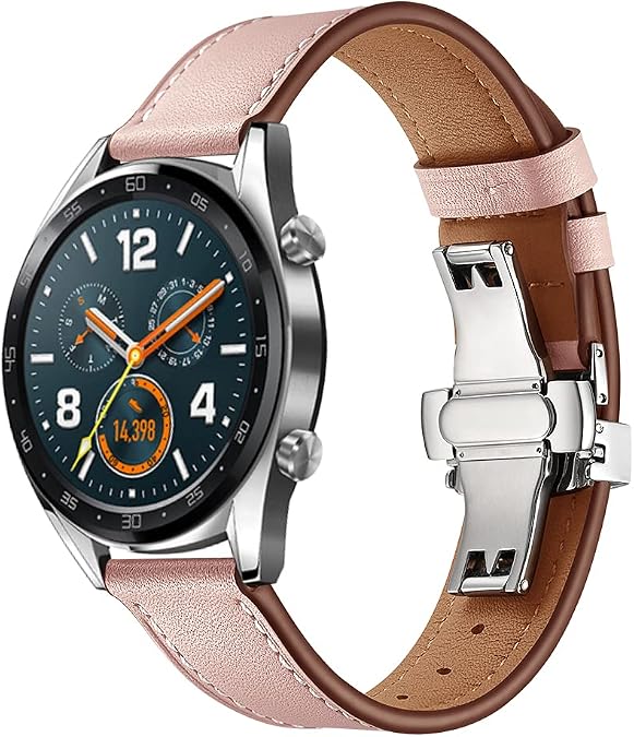 JBR Top Grain Leather Butterfly Unfolding Button Buckle Replacement Watch Band-Men's and Women's Quick Release Straps -Choice Color and Width - 20mm, 22mm