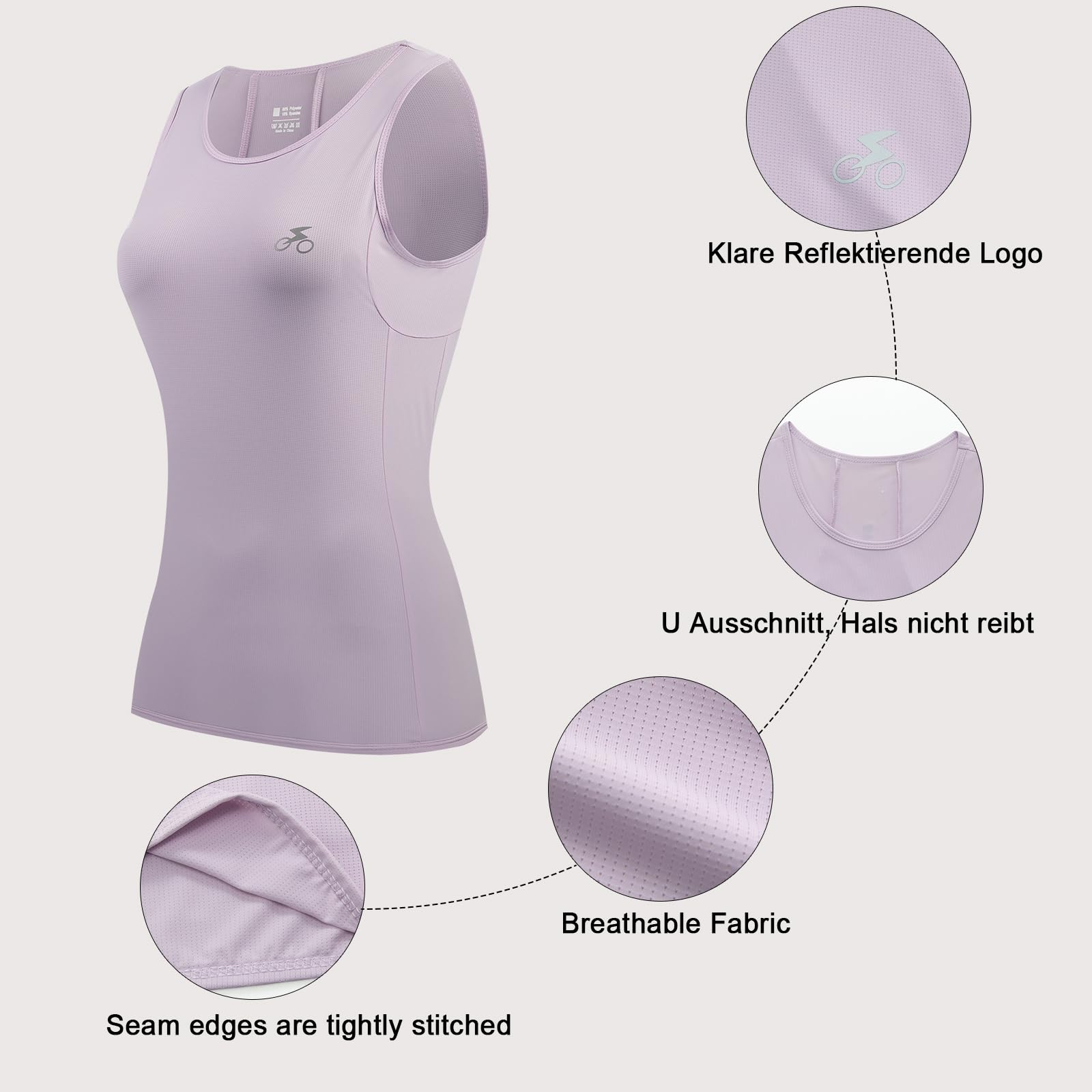 Maillot de Cyclisme sans Manches Femme, Respirant avec 3 Poches