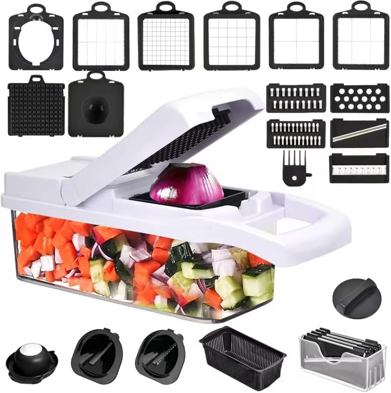 Mandoline Professionnelle 16 en 1 Coupe-Légumes Multifonction ave...