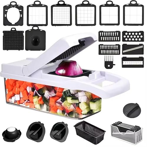 Mandoline Professionnelle 16 en 1 Coupe-Légumes Multifonction avec Lames en Acier Inoxydable pour Trancher et Couper en Cube