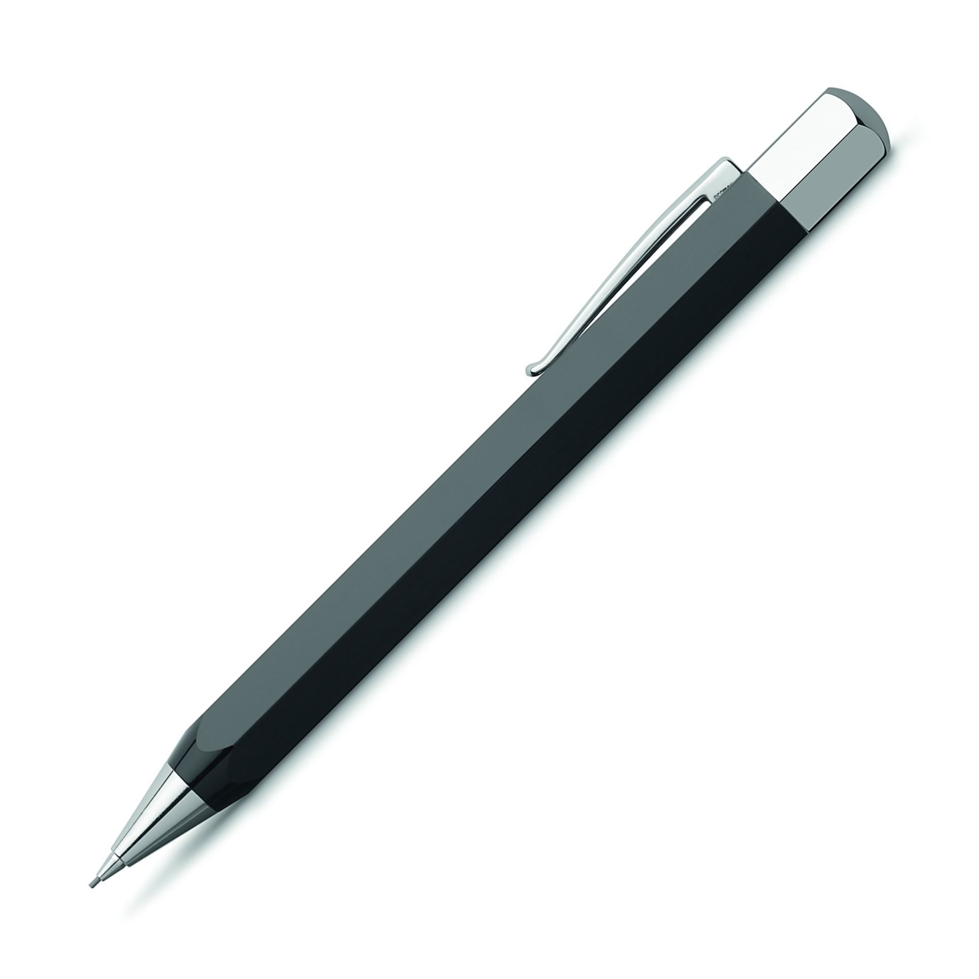 Faber-Castell 137500 - Matita meccanica ONDORO preziosa resina, spessore Miniera: 0.7 mm, con carta da regalo, colore canna: nero/argento
