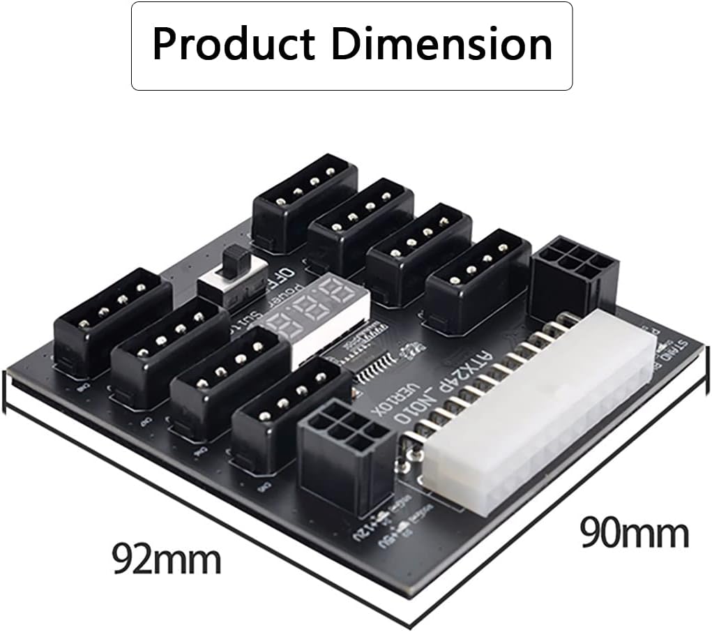 Cablecc ATX PSU Server Power Board 24Pin to IDE 8X 4Pin +2X 6Pin Power Supply Board for CHIA ETH BTC Mining Miner