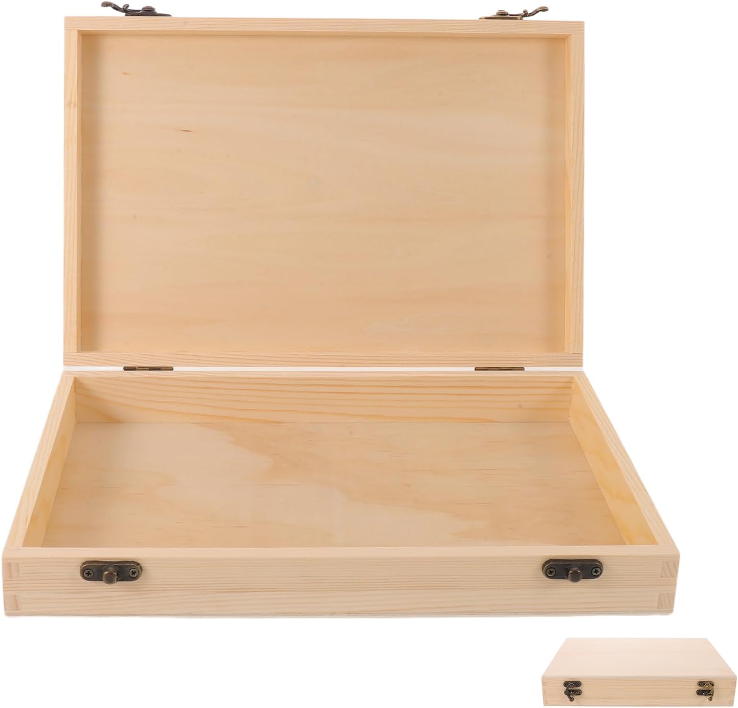 LUOZZY Unfinished Wooden Photo Album Box with Hinged Lid and Front Clasp for Diy Crafts Art Jewelry Storage 30x20x5CM