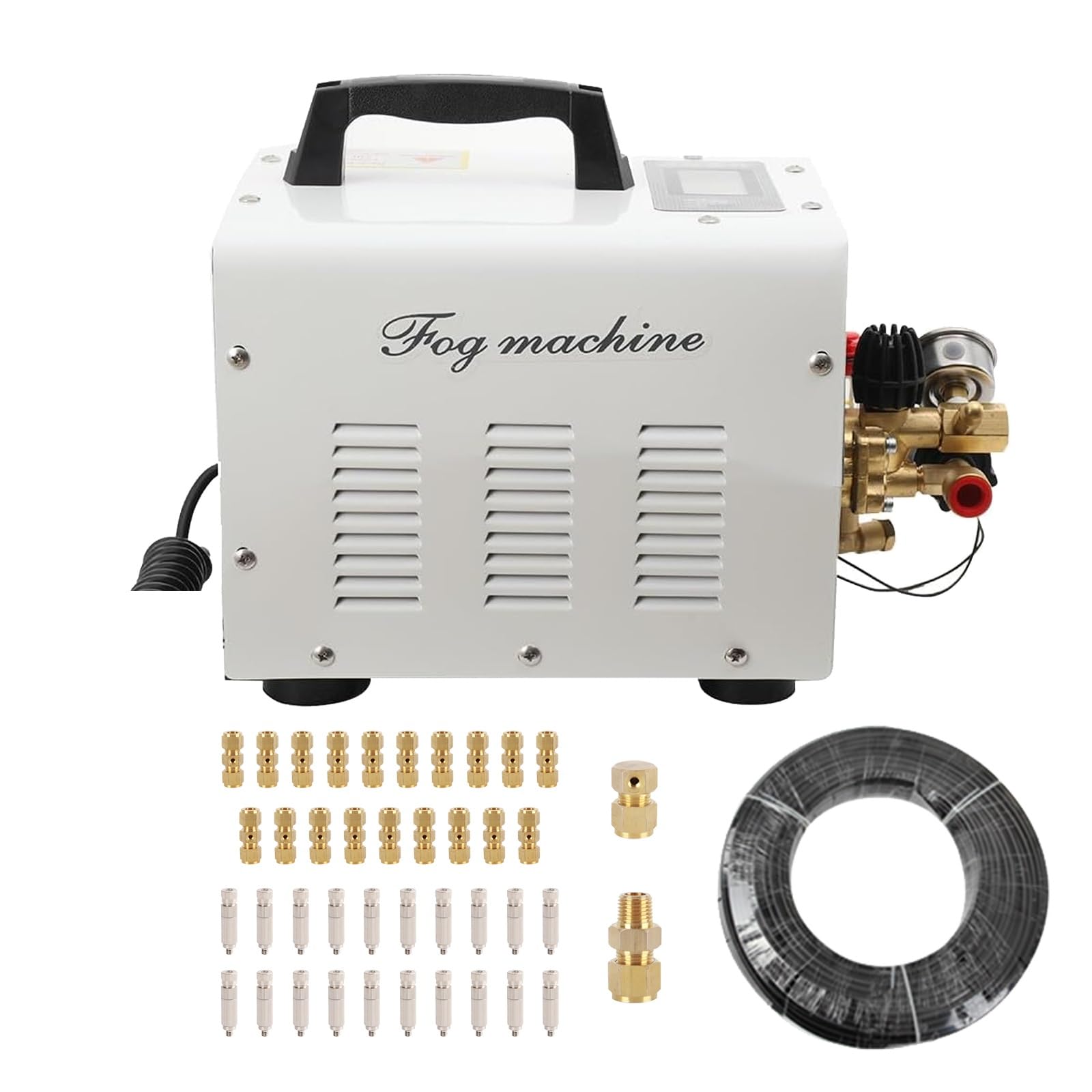 Sistema de nebulización de alta presión para invernaderos y jardines, 20 boquillas, 60 bar/860 PSI, máquina de niebla con ventana de aceite visual, ideal para hidroponía y uso en exteriores