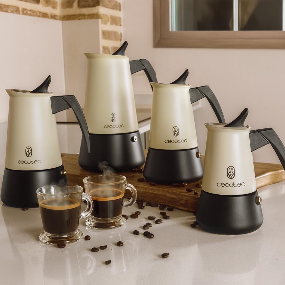 Cecotec Włoski ekspres do kawy Piccolina 900 zielony, 450 ml, 10 filiżanek do kawy, stal nierdzewna, odpowiedni na każdą powierzchnię, filtr premium, zawór bezpieczeństwa, uchwyt termiczny, elegancki