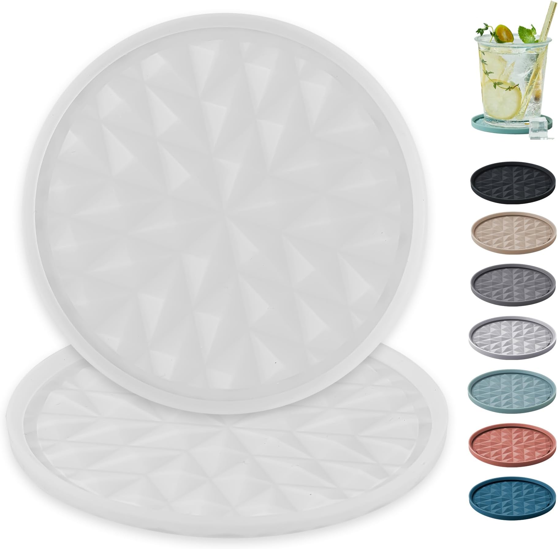 Wingcases - Yoghurt Pot Lids ONLY Fit 9.5cm Diameter Pots(2 Sets, Semi Transparent) Reusable Silicone Large Tops, Reversible to Coaster, for 9.5cm Yogurt, Cream Pots