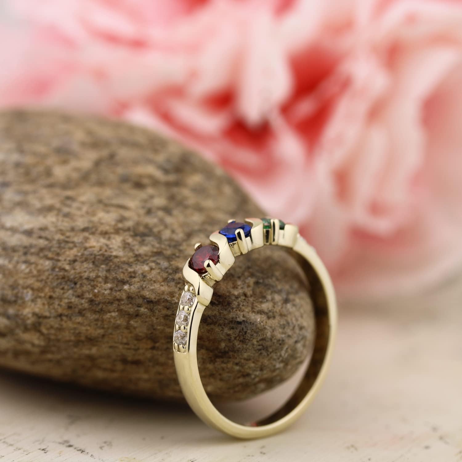 2-5 Birthstones Family Wave Mother's Ring in Sterling Silver or Solid 10K Gold