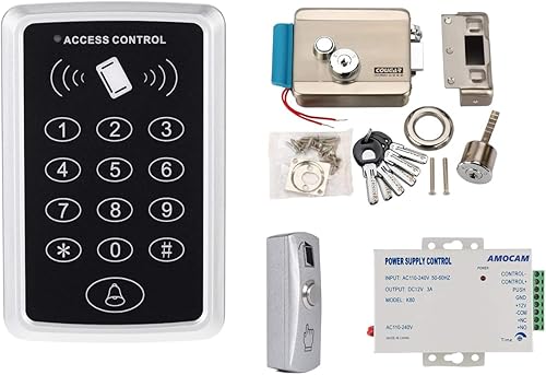 AMOCAM Sistema de control de acceso de puerta, teclado de contraseña + cerradura eléctrica + control de fuente de alimentación + botón de salida de