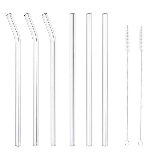 MIXIAO Juego de 6 pajitas de vidrio transparente de 0.335 x 0.394 in con 2 cepillos de limpieza, vidrio de primera calidad hecho a mano, saludable, disponible en Yaxa Colombia