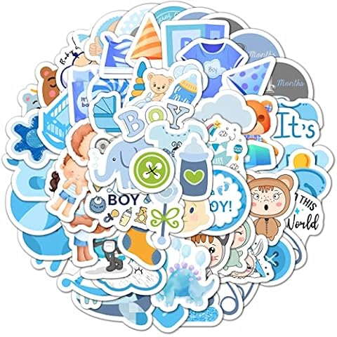BulbaCraft 100Pcs Boy Stickers for Shower, Newborn Stickers, Window Stickers, Scrapbook Boy Stickers, Shower Favors for Boys, Elephant Stickers Cover