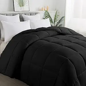 ELNIDO QUEEN All-Season Black Down Alternative Quilted Comforter- Corner Duvet Tabs-Machine Washable-Duvet Insert or Stand-Alone Lightweight Comforter-Cal King Size(10496 Inch)