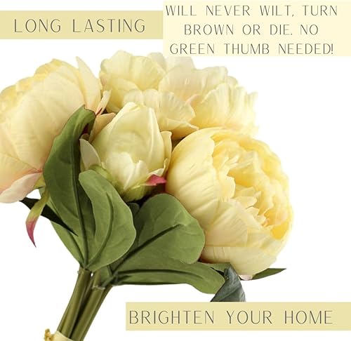 Factory Direct Craft Buttercream - Ramo de peonías artificiales, paquete de flores de seda artificial para primavera, Pascua, vacaciones, fiestas y