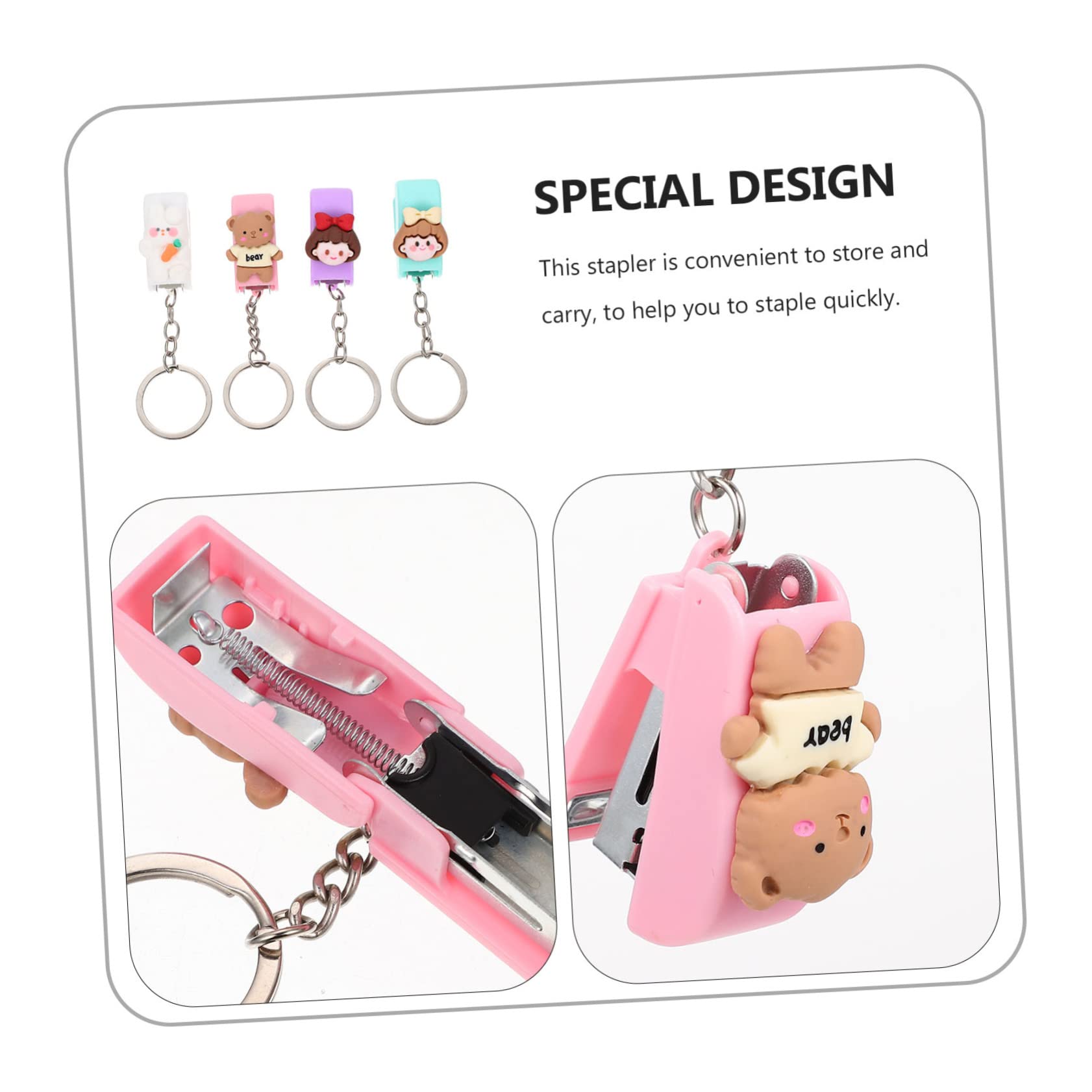 4sets Cucitrici Portatili Forma Di Cartone Con Portachiavi Mini Pinzatrice Per Scuola Ufficio Facile Da Usare Divertente Viola Verde Menta Rosa Bianco Graffette Incluse
