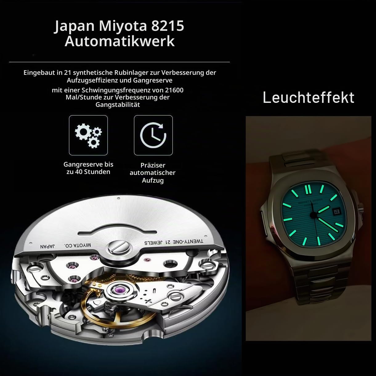 Automatische Herrenuhr Edelstahl Mechanische Uhren Japan Uhrwerk