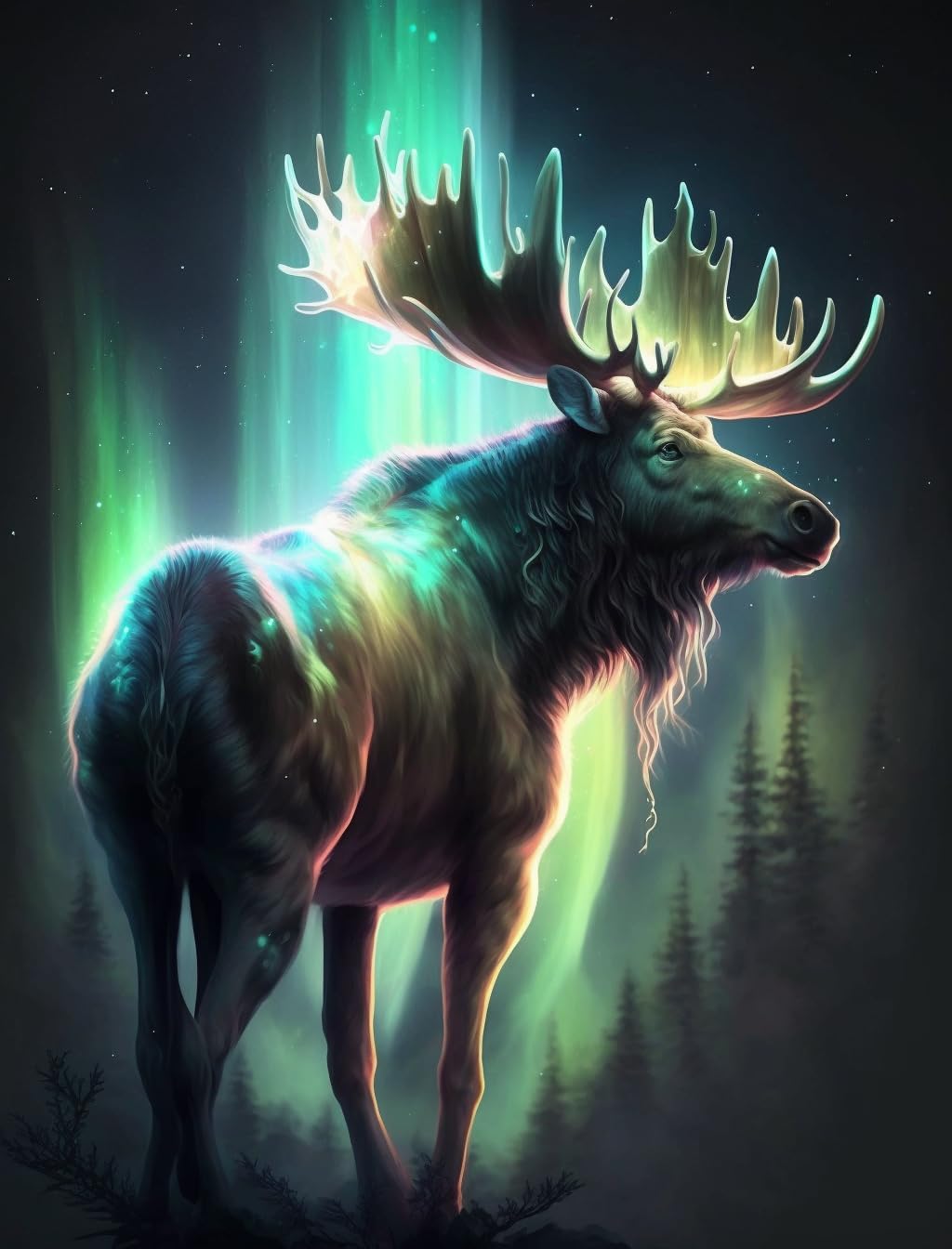 Diamond Painting Kit Aurora Reindeer Diamond Painting 20x20inch DIY Adult Crystal Cross Stitch Crafts for Wall Decor Room Decor,Gifts
