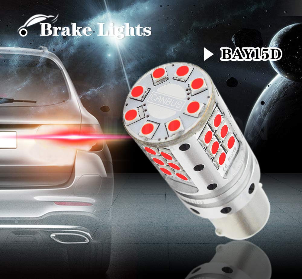 Ruiandsion foco LED 1157 BAY15D roja 9-30V 7528 2357 2057 3014 57SMD chips de repuesto para luces traseras de señal de parada (paquete de 2 Ruiandsion foco LED 1157 BAY15D roja 9-30V 7528 2357 2057 3014 57SMD chips de repuesto para luces traseras de señal de parada (paquete de 2