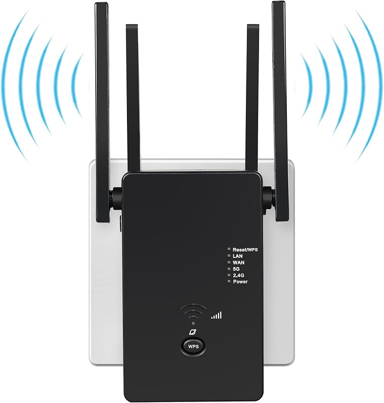 WiFi Jelismétlő 1200Mbps Dual Band Jelerősítő 2x2 dBi Külső Antennákkal 4000m² Lefedettségig - Otthoni és Irodai Hálózatbővítő
