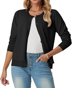 GRECERELLE Cardigan for Women Crew Neck Long Sleeve Open Front Button Down Classic Knit Sweater Casual Loose