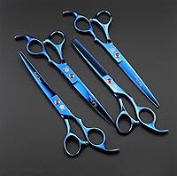Vista 7 de Purple Dragon Juego de tijeras profesionales de 7.0 pulgadas, 4 piezas, para aseo de mascotas, acero de primera calidad, rectas, curvadas