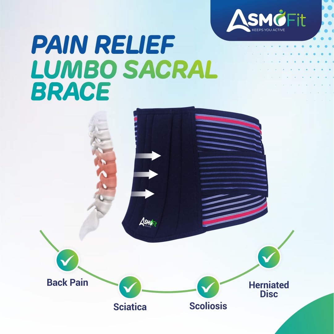 Asmofit Lumbar Sacral Belt for Lower Back Pain Relief | Adjustable Back Support Belt for Waist Support & Injury Recovery | Lumbo-Sacral Belt for Men & Women -Pink (28-44 Inches,Universal) - Image 2 thumbnail