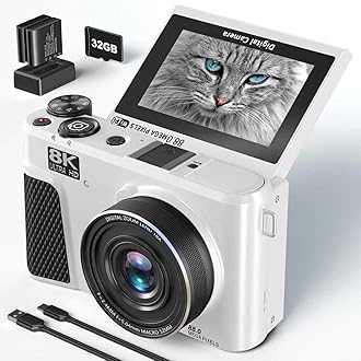 8K Digital Camera for Photography,88MP Vlogging Camera for YouTube with 3'180°Flip Screen,18X Digital Zoom and Auto Focus with 32G Mirco SD Card and 2 Batteries (White)