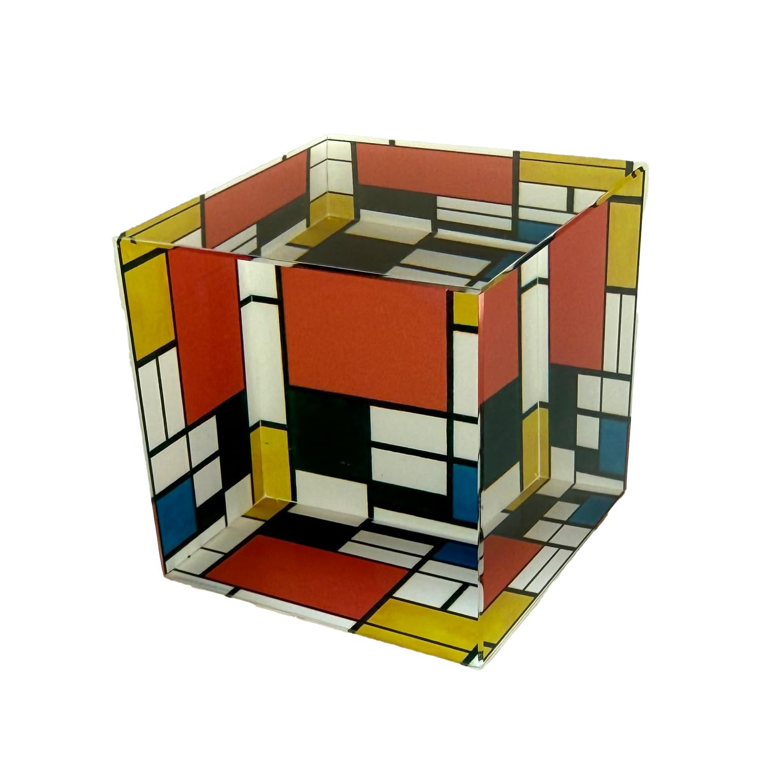 Rechteckiger Briefbeschwerer in quadratischem Design aus Glas, MONDRIAN – Komposition, 6 x 6 cm
