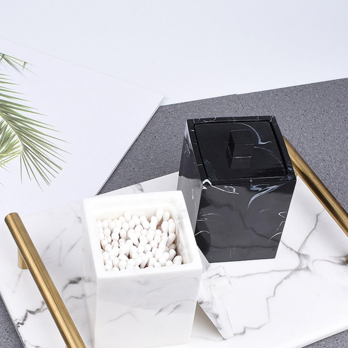 Cotton Swabs Storage Box Resin Marble with Lid for Home Use image 2