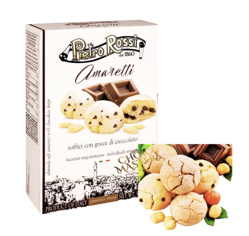 Amaretti Biscuits | Traditional Soft Amaretti Authentic Italian Biscuits | In A White Gift Box Premium Biscuits with Chocolate Drops - Enjoy All Year Round 160g