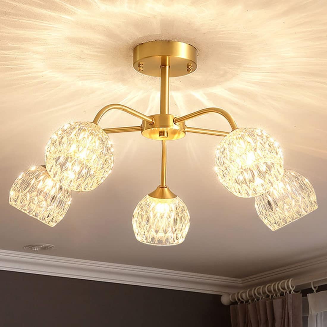 Plafonnier en cristal doré lustre spoutnik laiton vintage moderne