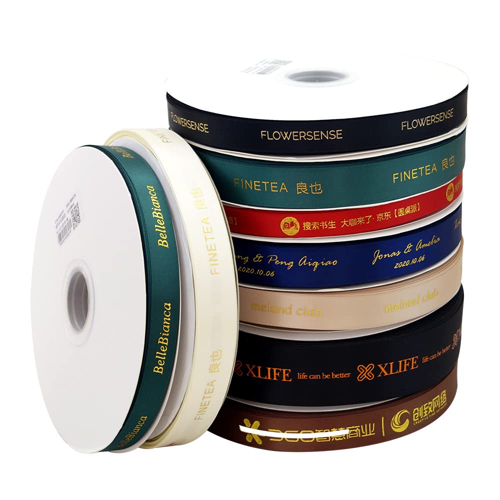 10mm-32mm Logo Personalizzato Stampa a Caldo Foglio di Poliestere Stampato Nastro di Poliestere per Confezioni Regalo e Imballaggio 100 yard/lotto-Arancione, 12mmx100Y