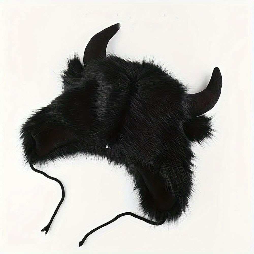 NYSDM Bull Horns Beanie - Przytulna dzianinowa czapka pilota zimowa typu kominiarka z oddychającą i ocieplającą uszy konstrukcją, elastyczna, dla mężczyzn i kobiet