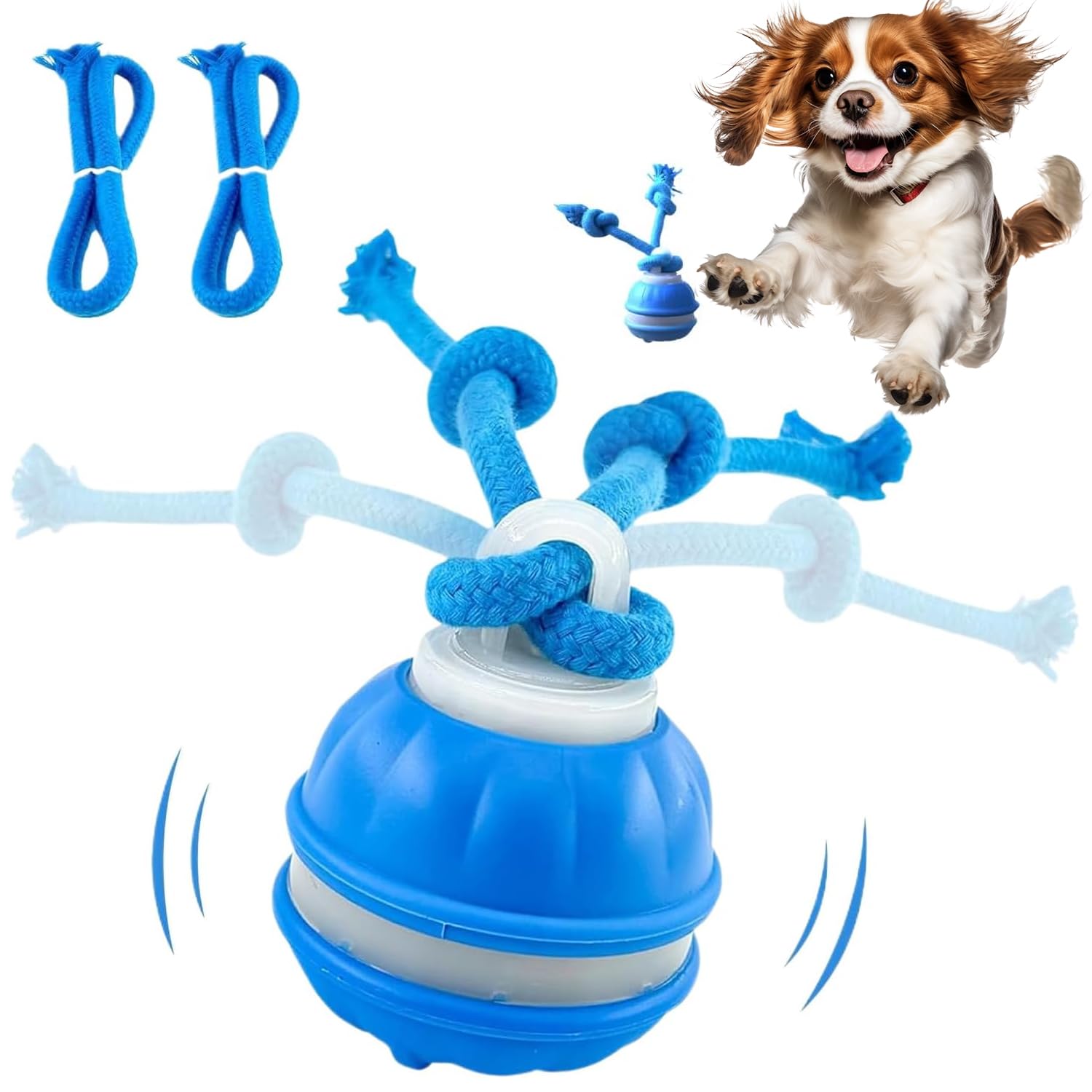 XUDUOO Interactive Dog Toys, Moving Dog Toy, 3 Modes Automatic Active Rolling Ball with Tail, Rechargeable Pet Ball for Boredom, Smart Vibrating Dog Toys for Puppy Small Medium Dog(A)