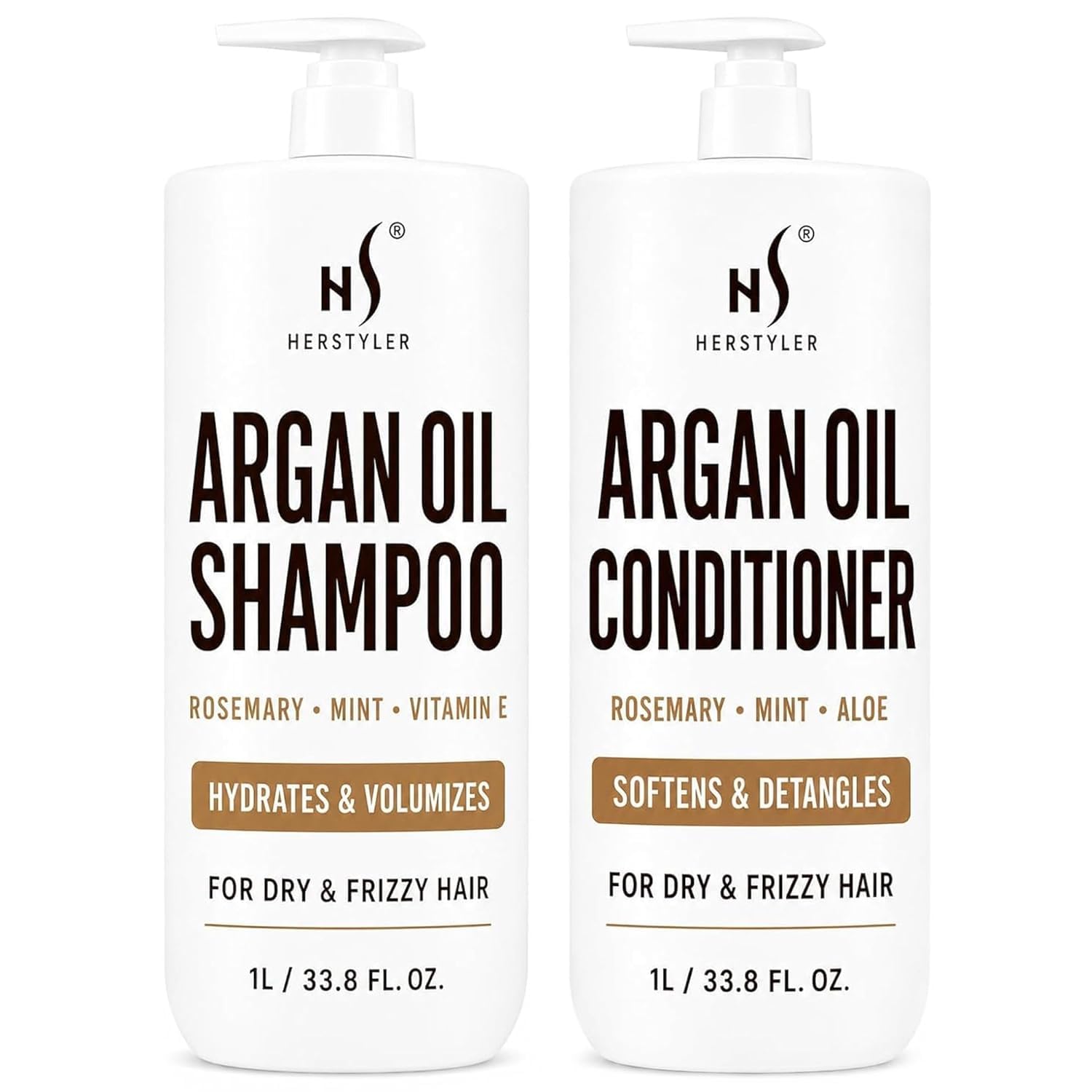 HerStyler Argan Oil Shampoo and Conditioner Set for Dry, Damaged Hair