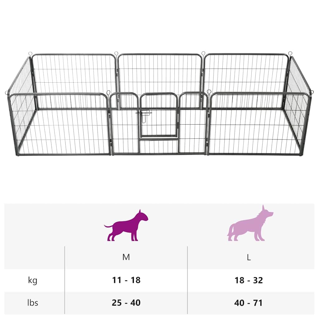 vidaXL Box per Cani con 8 Pannelli Acciaio 60x80 cm Nero Gabbia Addestramento