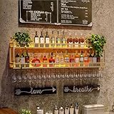 Modern Wine Rack Wall Mounted With LED Light Iron Bar Liquor Shelf Modern Metal Hanging Wine Bottle & Glass Holder Bar Bottle Display Shelf Wine Cups Hanging Holder For Kitchen Living Room(Gold-2 tier - Image 4