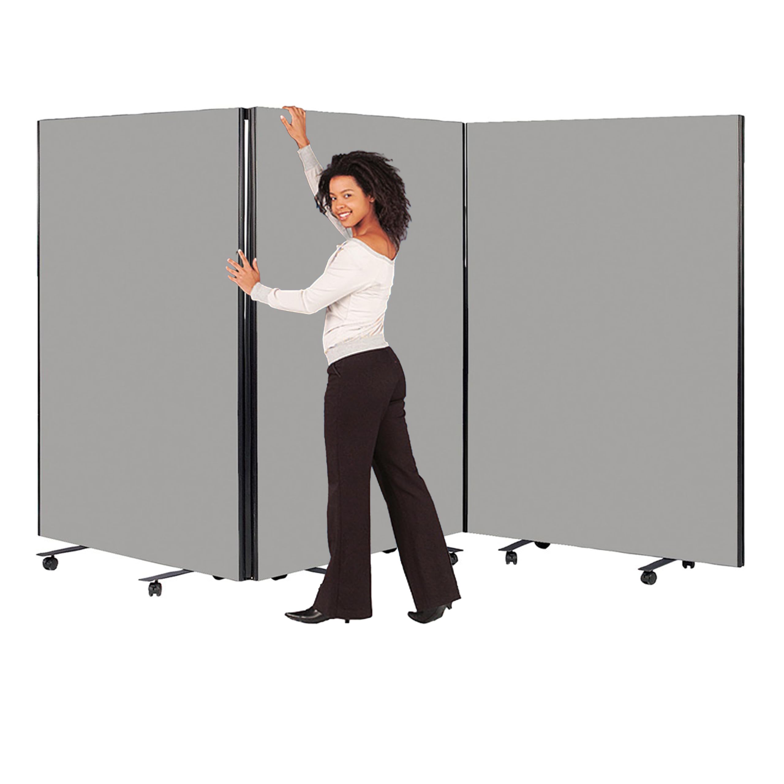 Wonderwall Light Grey Mobile Divide & Display Screens| Room & Space Dividers| Interlinked Set Of 3 Folding Panels- (H)1525X (W)1200Mm -For Office, School, Display,Study & Meeting Areas (Light Grey)