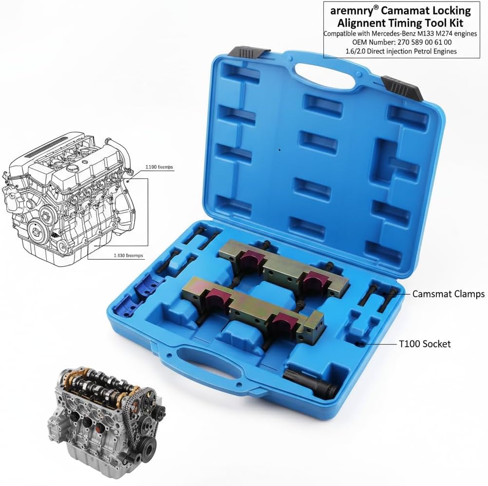 M274 M270 M133 Camshaft Locking Timing Tool Kit for Mercedes Benz C300 CLA250 GLA250 E300 GLC300 & Infiniti Q50 Q60 2.0T, Replace OEM 270589016100, 270 589 01 61 00, Heavy Duty 15PCS