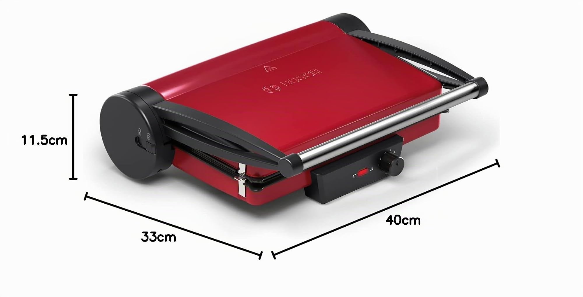 Bosch Tischgrill, elektrisch, 3-in1-Kontaktgrill, stufenloses Thermostat, Fettablaufrinne, herausnehmbare Aluminium-Grillplatten, einfache Reinigung, kompakt, 2000 W, rot, TCG4104