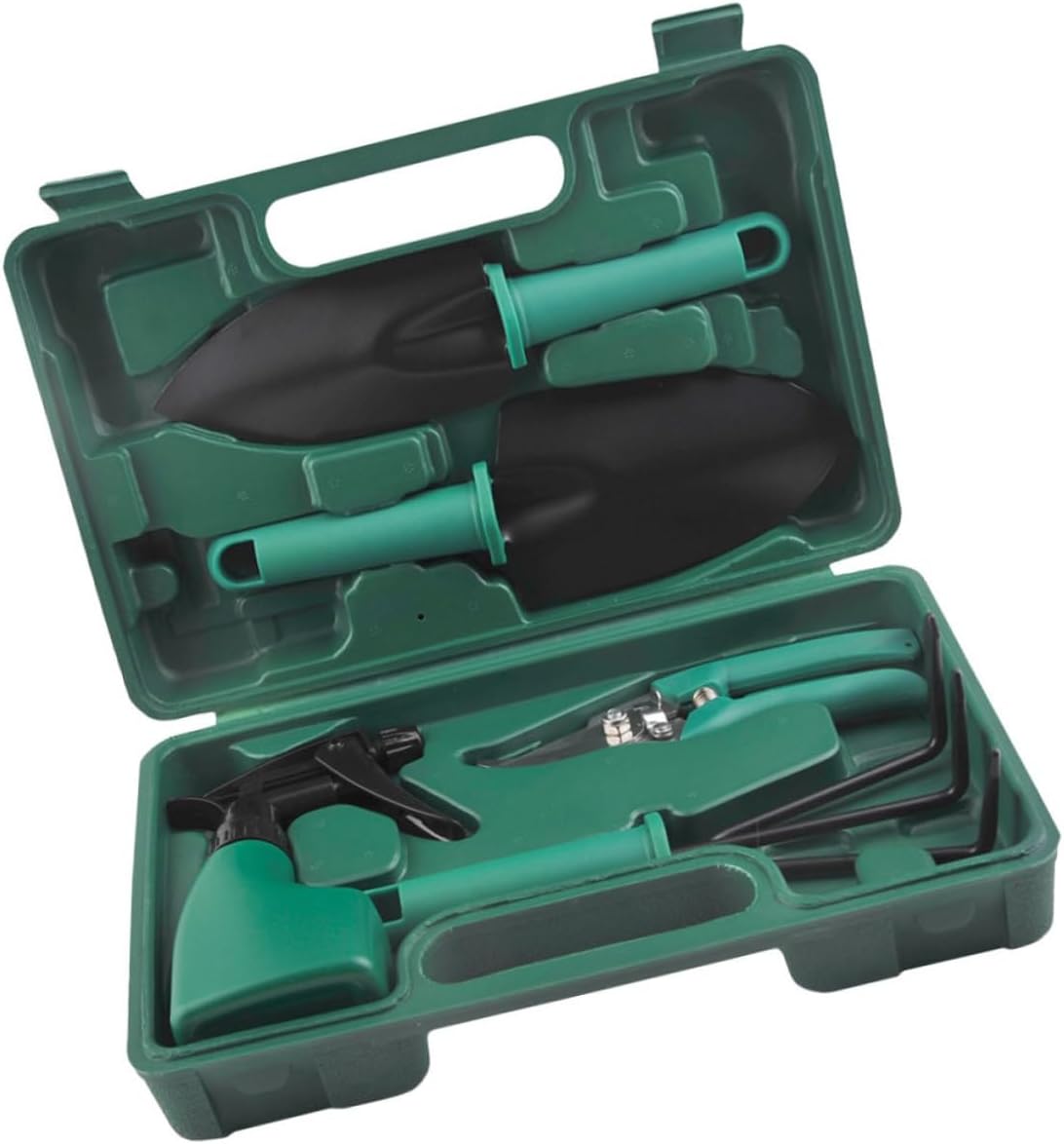 Garden Tool Set with Shovel and Rake, 5pcs Heavy Duty Hand Tools in Carry Case for Outdoor Planting and Gardening Maintenance