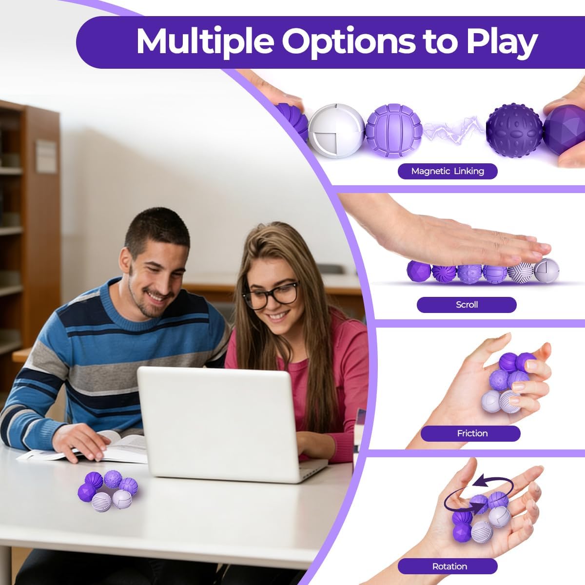 Silicone Magnetic Balls Fidget Toys for Adults Teens -6Pcs Sensory Stress Relief Toys for Autism and ADHD,Office Desk Textures Fun Toy, Chritmas Birthday Festival Gifts for Kids Girls Boys (Purple)
